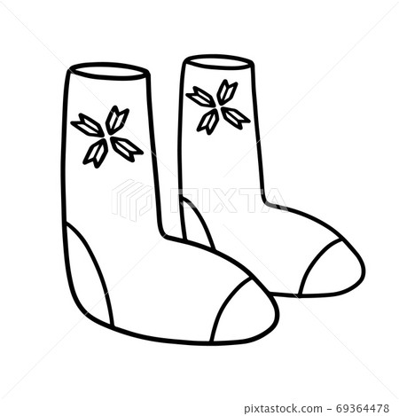 Felt boots in the style of Doodle. Winter warm shoes. Valenki hand-drawn vector illustration 69364478