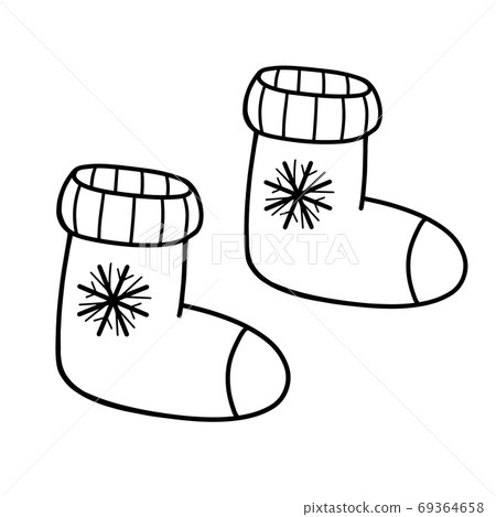 Felt boots with snowdrops Winter warm shoes. Valenki traditional Russian shoes. vector illustration in Doodle style. 69364658