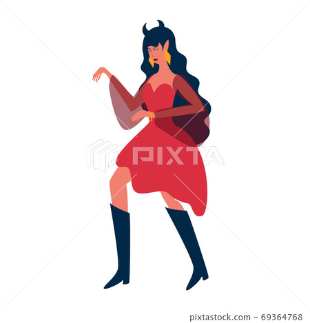 Beautiful girl in a witch costume, isolated on a white background. Vector flat illustration. Design for Halloween, printing, advertising, stickers 69364768