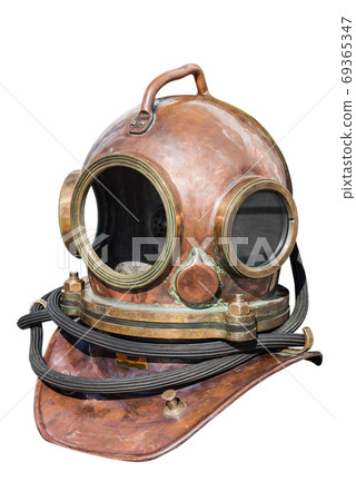 retro diver's helmet made of copper isolated on a white retro diver's helmet made of copper isolated on a white 69365347
