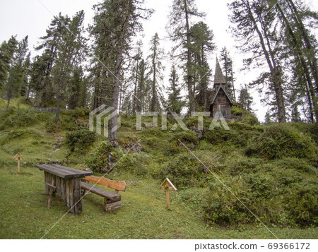 I world war old wood church and cemetery in dolomites valparola 69366172