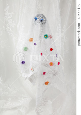 ghost in lace curtain with flowers ghost in lace curtain with flowers 69368129