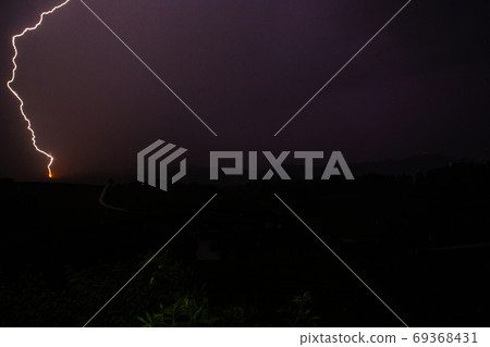 lightning strike in the darkness, in the dark night landscape, space for text purple mood nature electrical storm lightning strike in the darkness, in the dark night landscape, space for text purple mood nature electrical storm 69368431