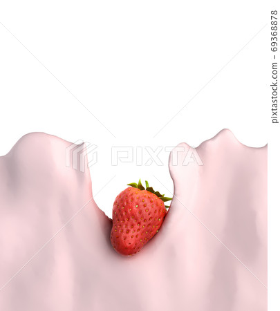 Strawberry float in a stream of yogurt Presentation of dairy pro Strawberry float in a stream of yogurt Presentation of dairy pro 69368878