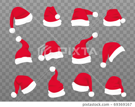 Red santa hat with white fur. Xmas clothing 69369167