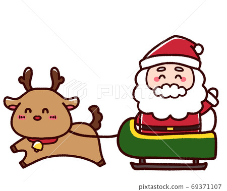 Santa Claus And Reindeer On A Sled - Stock Illustration [69371107] - Pixta