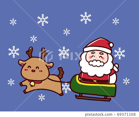 聖誕老人和雪橇雪夜背景上的馴鹿 聖誕老人和雪橇雪夜背景上的馴鹿 69371108