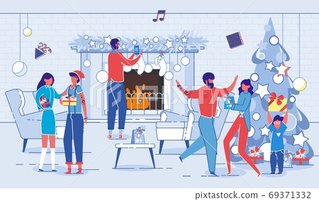 Family Celebrating Christmas Holidays at Home. Family Celebrating Christmas Holidays at Home. 69371332