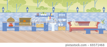 Outdoor Kitchen with Areas for Cooking and Rest Outdoor Kitchen with Areas for Cooking and Rest 69371468