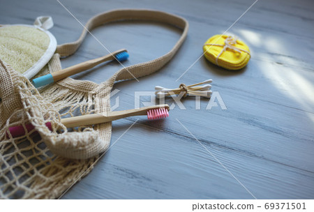 bamboo toothbrushes and sticks, reusable discs, loofah washcloth 69371501