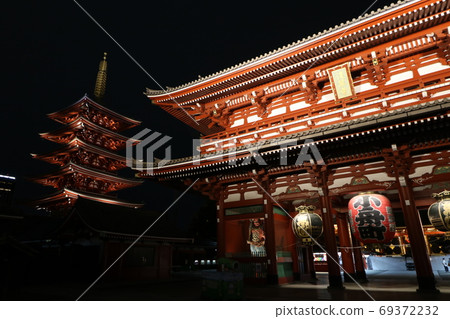 Sensoji Temple illuminated at night 69372232