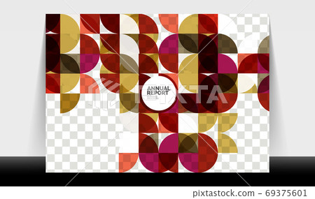 Horizontal A4 business flyer annual report template, circles and triangle style shapes modern geometric design for brochure layout, magazine or booklet Horizontal A4 business flyer annual report template, circles and triangle style shapes modern geometric design for brochure layout, magazine or booklet 69375601