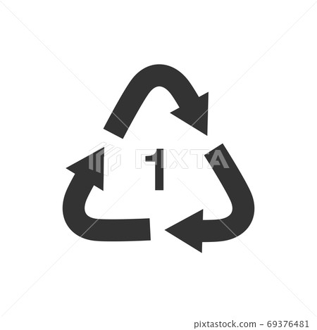 Recycle arrow triangle PETE types 1 vector icon isolated on white background 69376481