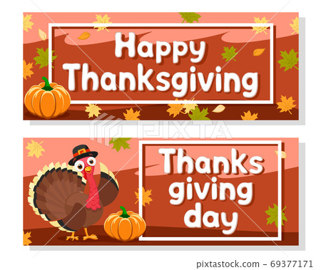Turkey flaps its wing, place for text. Thanksgiving Day 69377171