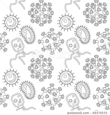 Black line germs seamless pattern on white backdrop for wrapping paper. Black line germs seamless pattern on white backdrop for wrapping paper. 69378555