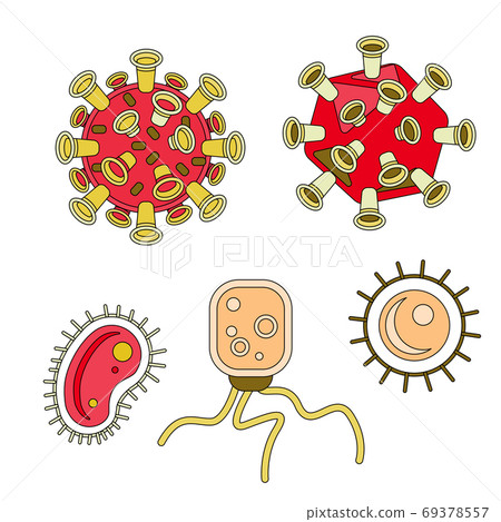 Virus sticker set on white isolated backdrop for social banner. Virus sticker set on white isolated backdrop for social banner. 69378557