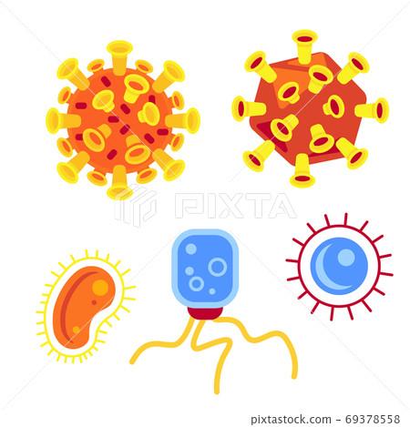 Virus icons on white isolated backdrop for social banner. 69378558