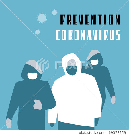 People in masks on blue backdrop for social banner. People in masks on blue backdrop for social banner. 69378559