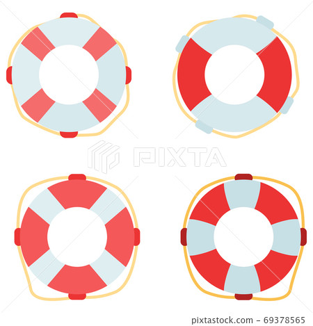 Lifebuoy sticker set on white isolated backdrop. 69378565