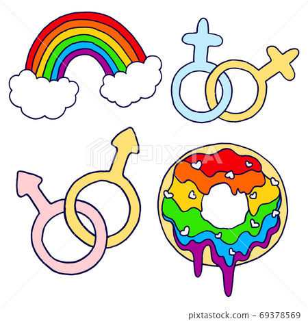 Rainbow and donut on white isolated backdrop. Rainbow and donut on white isolated backdrop. 69378569