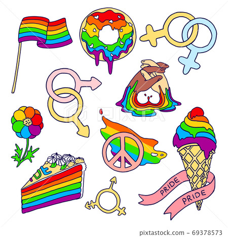 Rainbow flag icon set on white isolated backdrop Rainbow flag icon set on white isolated backdrop 69378573