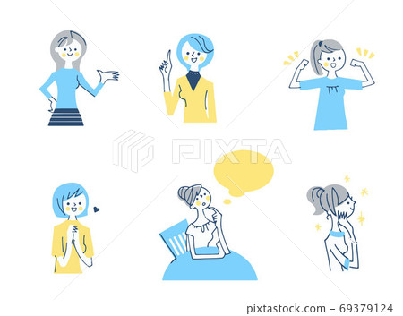 Cheerful woman pose set Cheerful woman pose set 69379124