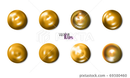 Realistic golden construction rivets, gold set heads isolated on white background 69380460