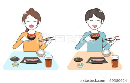 Eat rice with a smile Left-handed - Stock Illustration [69380624] - PIXTA