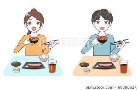Eat rice left-handed - Stock Illustration [69380627] - PIXTA