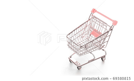 Products cart. Food shopping basket for retail market. Empty trolley cart for supermarket isolated on white background. Creative idea for shopping online, summer sale, supermarket. Products cart. Food shopping basket for retail market. Empty trolley cart for supermarket isolated on white background. Creative idea for shopping online, summer sale, supermarket. 69380815