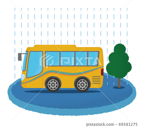 Vector illustration of a yellow sightseeing bus running in heavy rain Vector illustration of a yellow sightseeing bus running in heavy rain 69381275