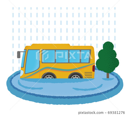 Vector illustration of a yellow tour bus suffering from flooding Vector illustration of a yellow tour bus suffering from flooding 69381276