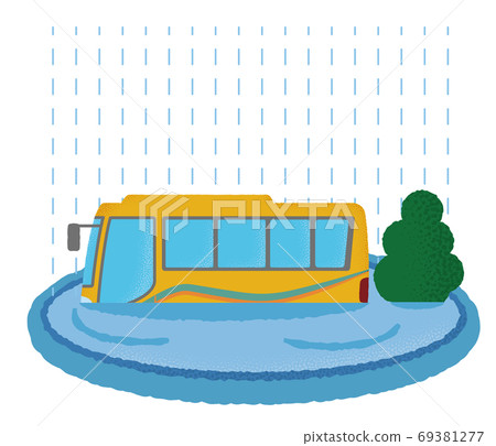 Vector illustration of a yellow tour bus suffering from flooding Vector illustration of a yellow tour bus suffering from flooding 69381277
