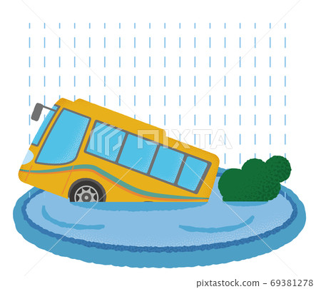 Vector illustration of a yellow tour bus suffering from flooding Vector illustration of a yellow tour bus suffering from flooding 69381278