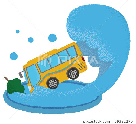 Vector illustration of a yellow tour bus suffering from flooding Vector illustration of a yellow tour bus suffering from flooding 69381279