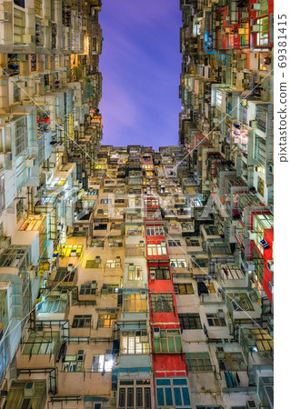 Old community night view colorful apartment building at Quarry B Old community night view colorful apartment building at Quarry B 69381415