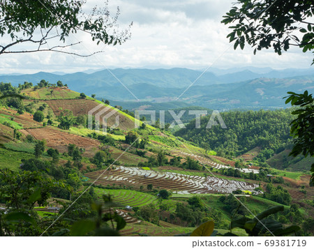 The mountain view with rice terraces The mountain view with rice terraces 69381719