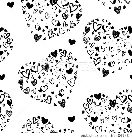 seamless pattern of hand drawn doodle heart - Stock Illustration ...