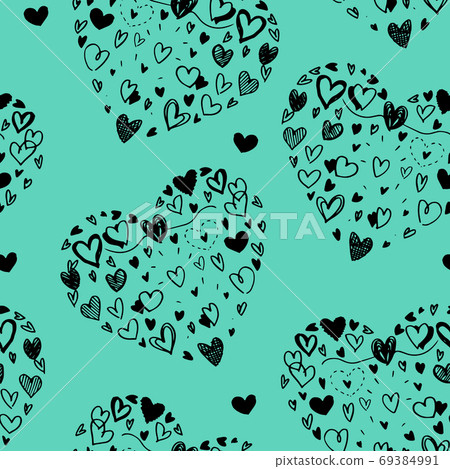 seamless pattern of hand drawn doodle heart - Stock Illustration ...