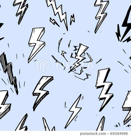 seamless pattern of hand drawn vector doodle electric lightning bolt symbol sketch illustrations.seamless pattern thunder symbol doodle icon. 69384996