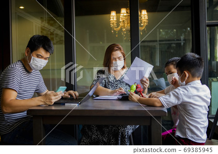asian family quarantine at home while corona virus ,covid-19 inf asian family quarantine at home while corona virus ,covid-19 inf 69385945