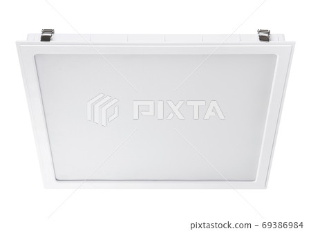 white square ceiling lamp with frosted glass, side view, on a white background 69386984