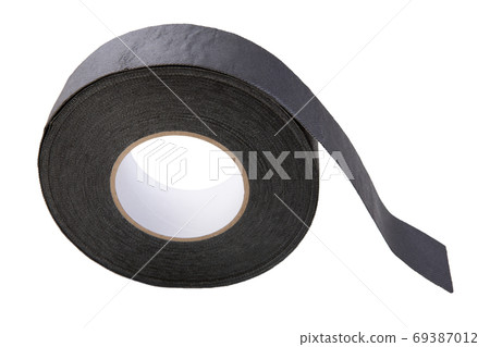 roll of strong black adhesive tape, for sealing joints during roof installation, on a white background roll of strong black adhesive tape, for sealing joints during roof installation, on a white background 69387012