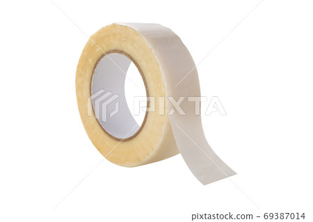a roll of thin adhesive tape to connect the joints of hemety tissue, when mounting the roof, on a white background a roll of thin adhesive tape to connect the joints of hemety tissue, when mounting the roof, on a white background 69387014