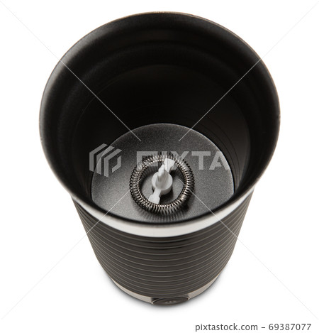 electric black empty cappuccino machine, top view, on a white background electric black empty cappuccino machine, top view, on a white background 69387077