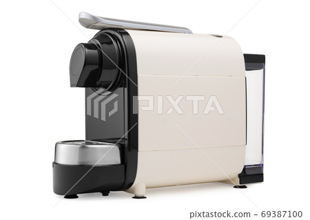 modern coffee machine made of plastic and metal, for preparing capsule coffee, on a white background 69387100