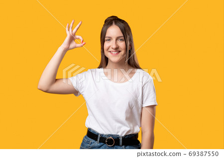 ok gesture positive lifestyle happy woman ok gesture positive lifestyle happy woman 69387550