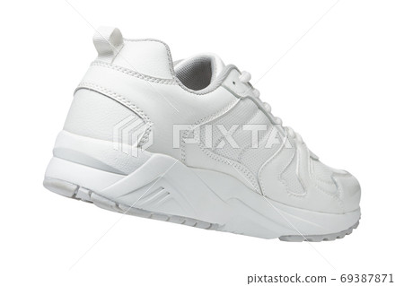 one white sneaker, in motion, for an active lifestyle, the back side, on a white background one white sneaker, in motion, for an active lifestyle, the back side, on a white background 69387871