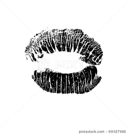 Lips track print. Stamp of mouth isolated on white background. Vector illustration. 69387986