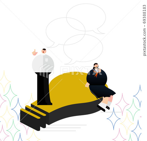 Illustration / graphic material: Junior high school student who solved the problem on the light bulb mark Illustration / graphic material: Junior high school student who solved the problem on the light bulb mark 69388183
